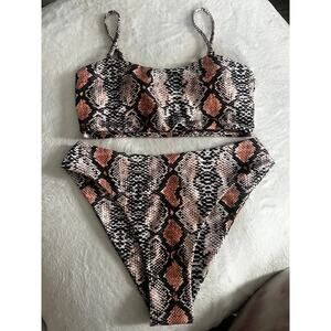 ZAFUL Snake Print Bikini Set US 8 High Cut Brown Black